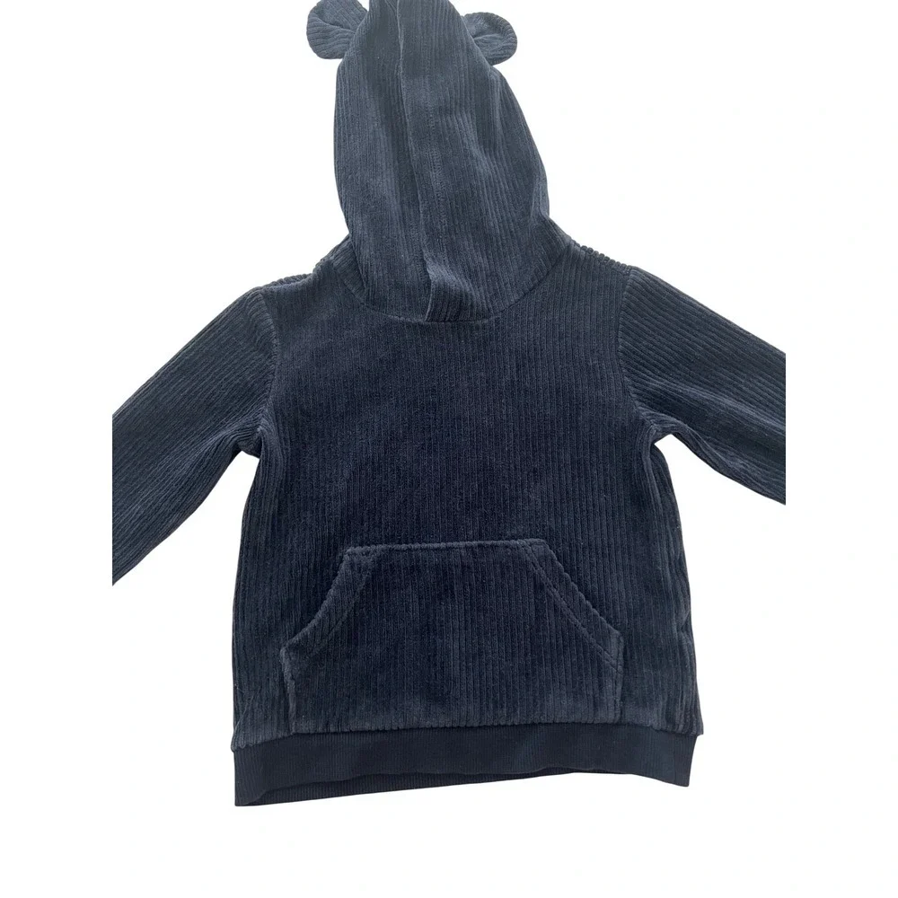 Old Navy Infant Boys Navy Blue Ribbed Corduroy Bear Ear Hoodie 6-12M (0974)